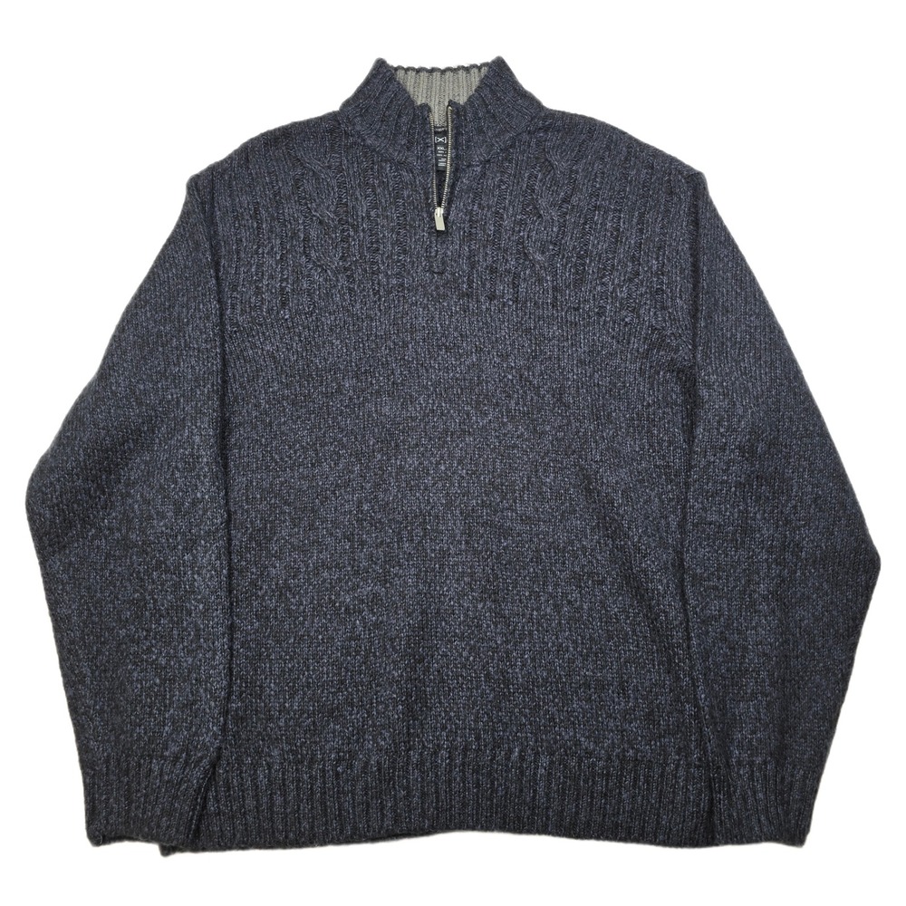 AXIST Mock Neck Sweater Mens 2XL‎ Blue Heather Cable Knit Half Zip